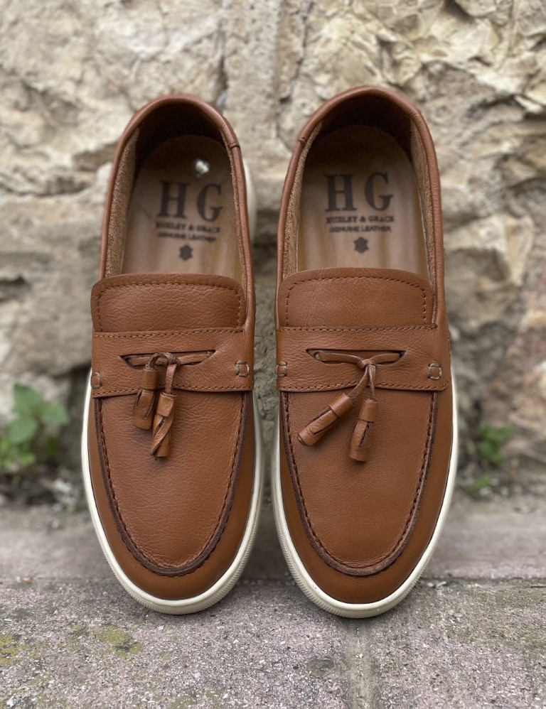 Huxley and Grace ανδρικά ταμπά δερμάτινα loafers με tassels HG174194T φωτογραφία